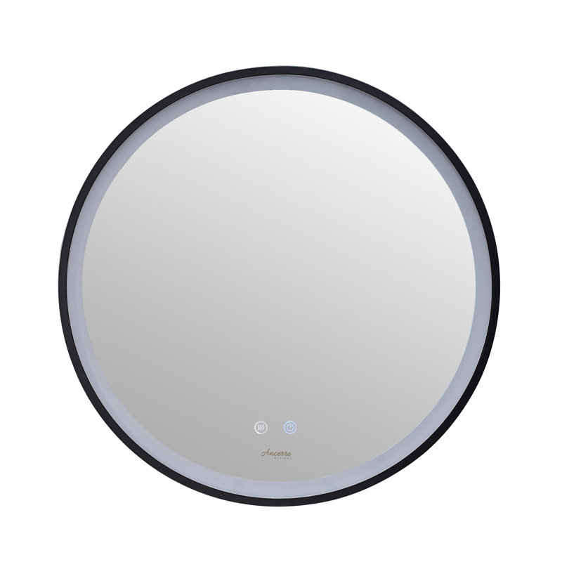 30-Inch Round Black Aluminum Bathroom Vanity Mirror with LED Light