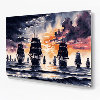 Coastal Sailboat Silhouettes Gray Metal Wall Art