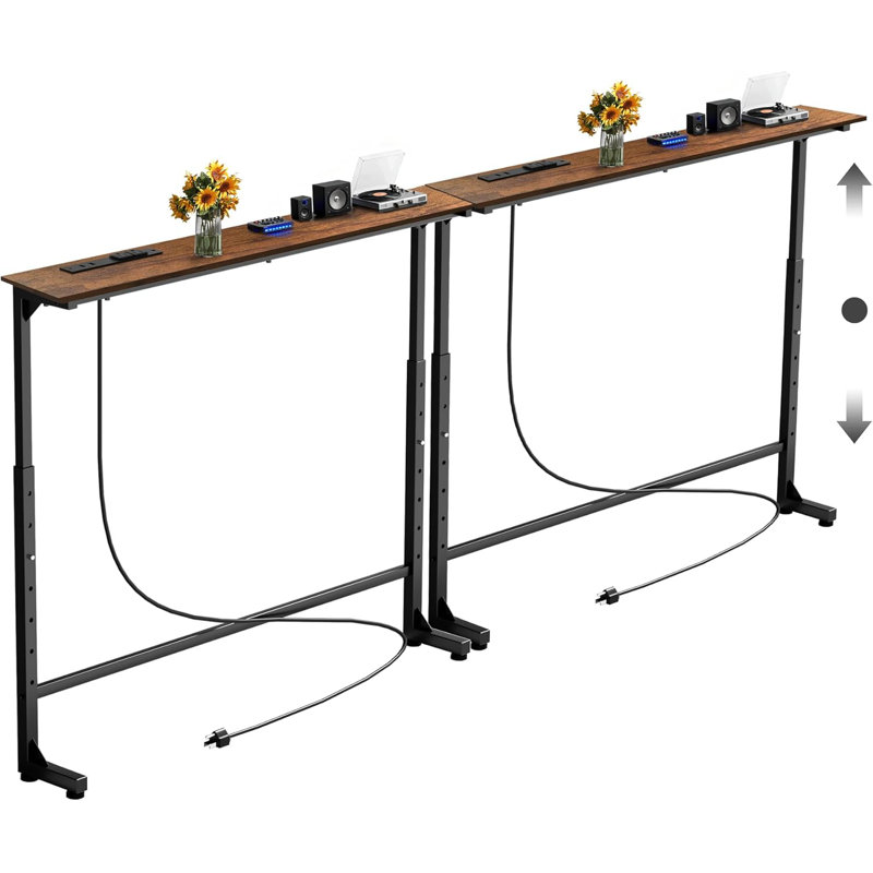 Console à hauteur ajustable à hauteur réglable avec concentrateur et ports USB, table de canapé étroite pour salon d'entrée de bureau à domicile