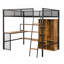 Lit mezzanine double en métal avec bureau intégré, garde-robe et tablettes, noir