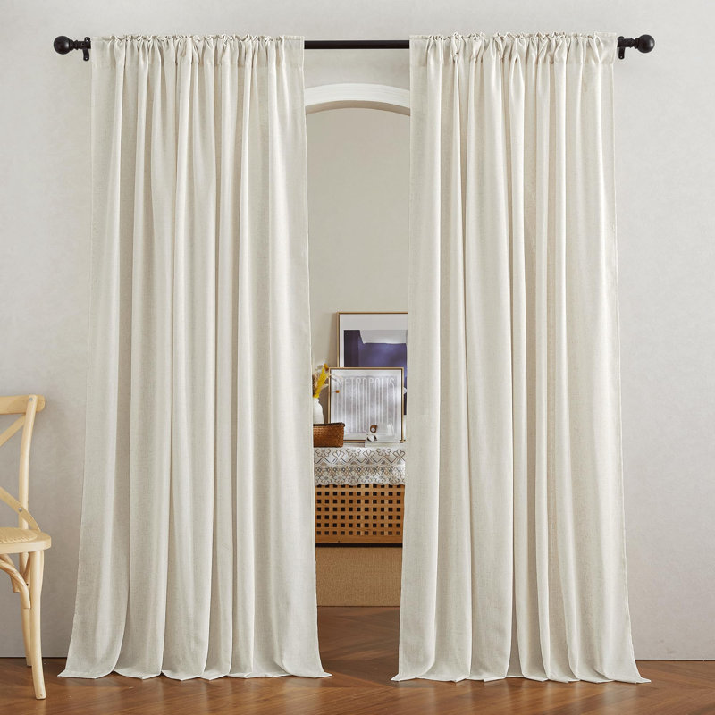 Thick Flax Linen Curtains For Living Room, Rod Pocket & Back Tab Semi Sheer Drapes Privacy Added With Light Filtering For Bedroom/Living Room, Natural, W68 X L90, 2 Panels