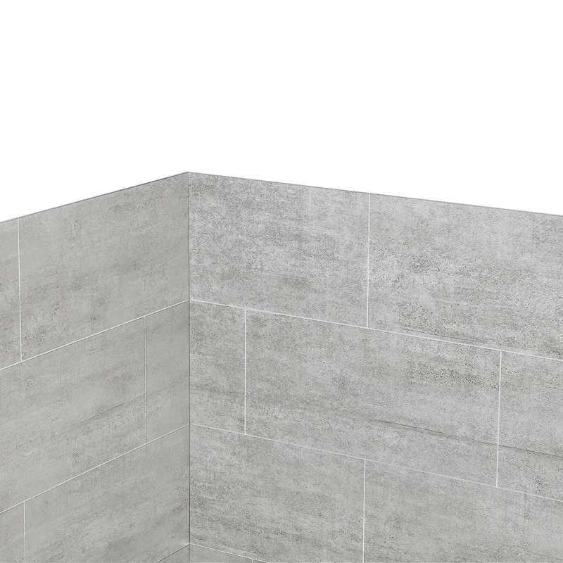 Ensemble de 4 panneaux muraux d'angle pour douche, carrelage gris brumeux, 122 cm (L) x 81 cm (P) x 203 cm (H).