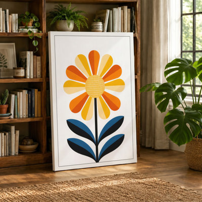 Geometric Bloom Mid-Century 1 Piece Wrapped Canvas Wall Art