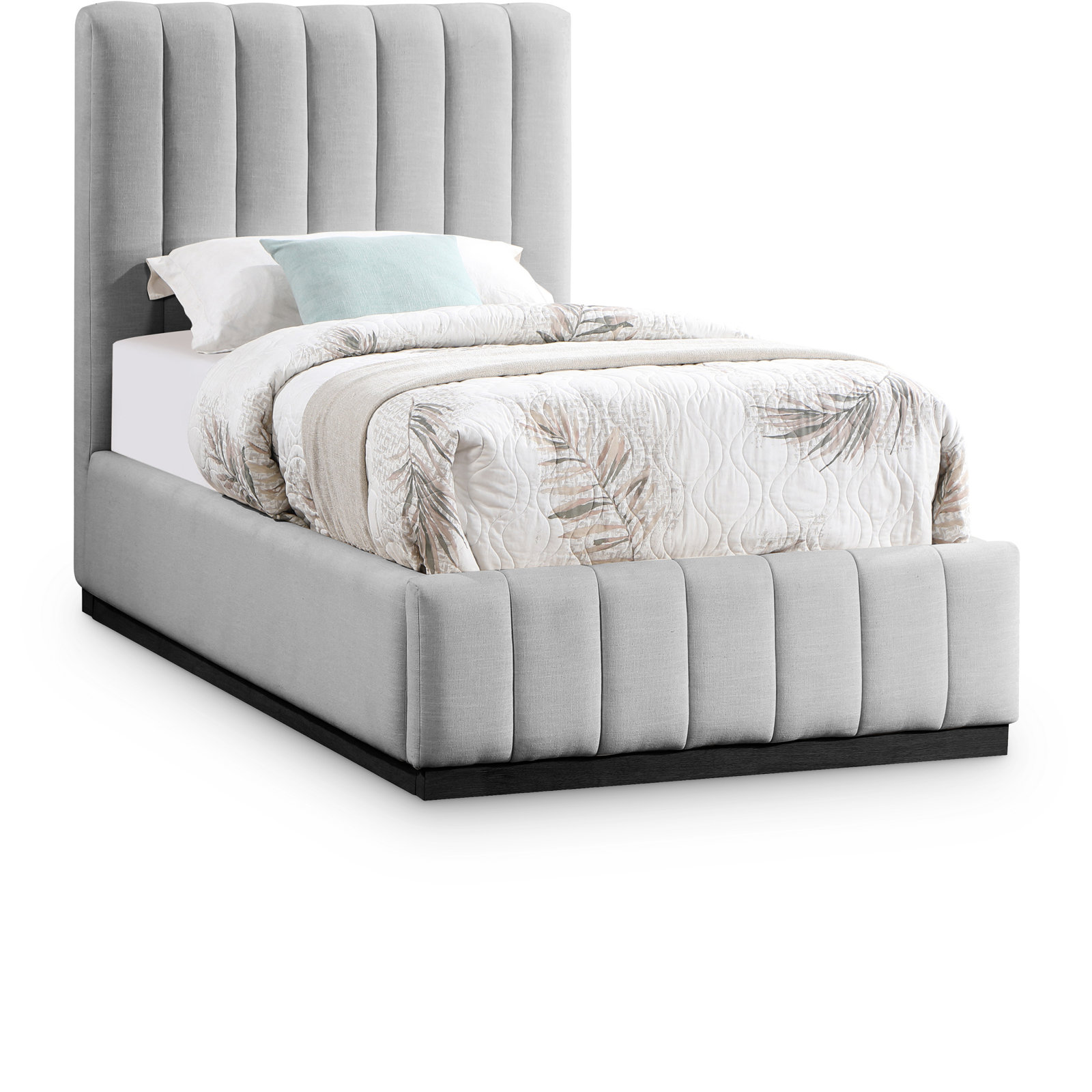Codyn Upholstered Bed, Grey Linen Textured Fabric, Twin