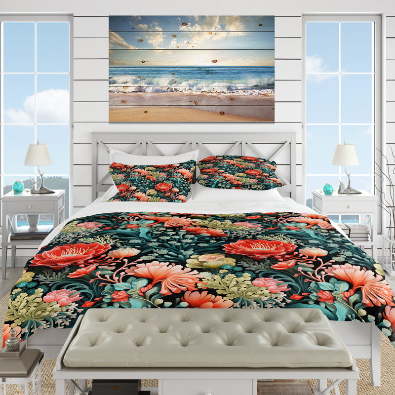 Ensemble de housse de couette Coral Reef Corals Coastal Pattern, Housse de couette pour très grand lit et 2 très