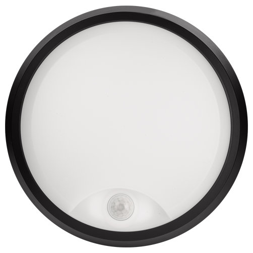Pylus Outdoor Round Wall Light 1100lm Motion Sensor Bulkhead IP54 LED Integrated Exterior Light, Black