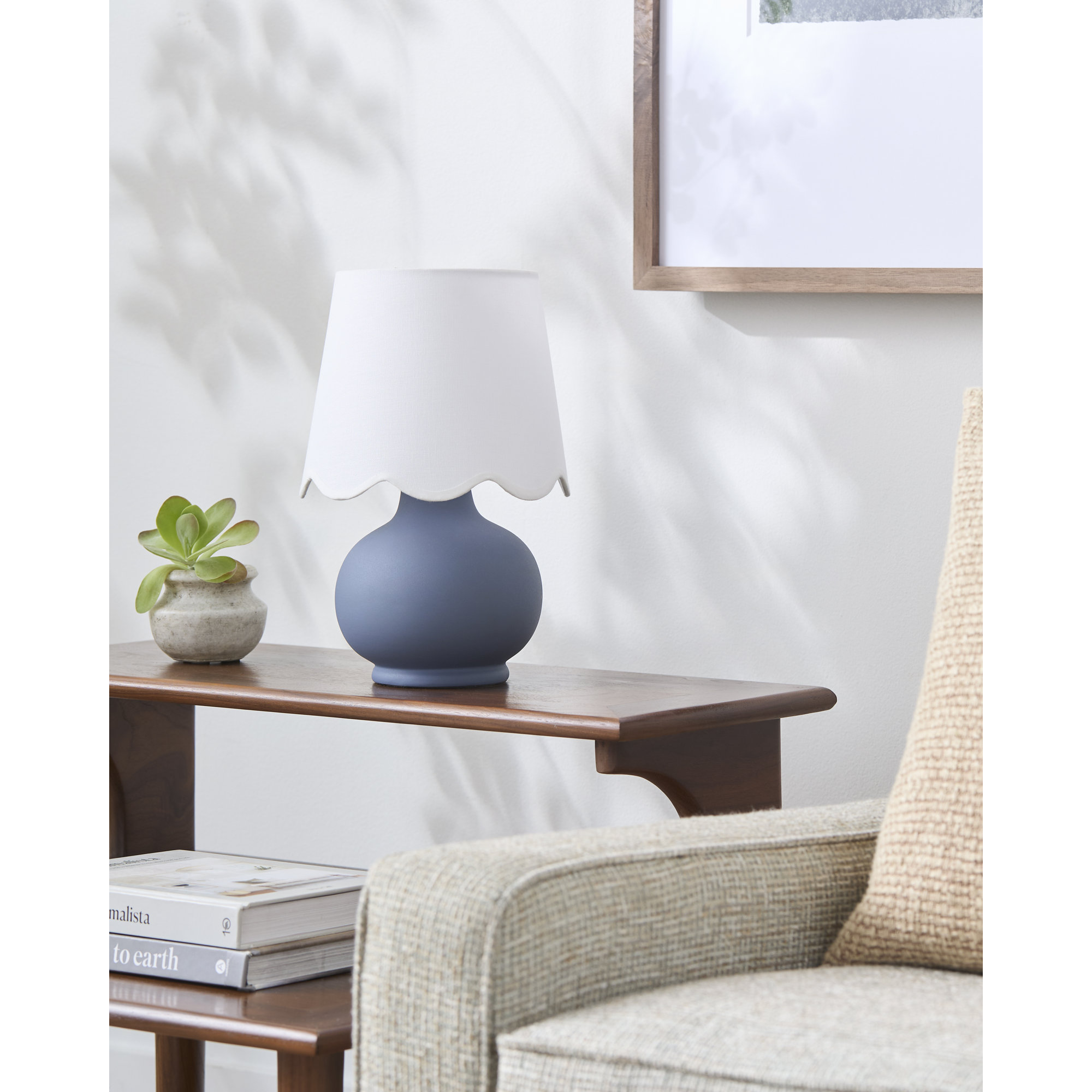 Momsen Scallop Shade Matte Lamp, 13"H x 8"W x 8"D, White, Blue