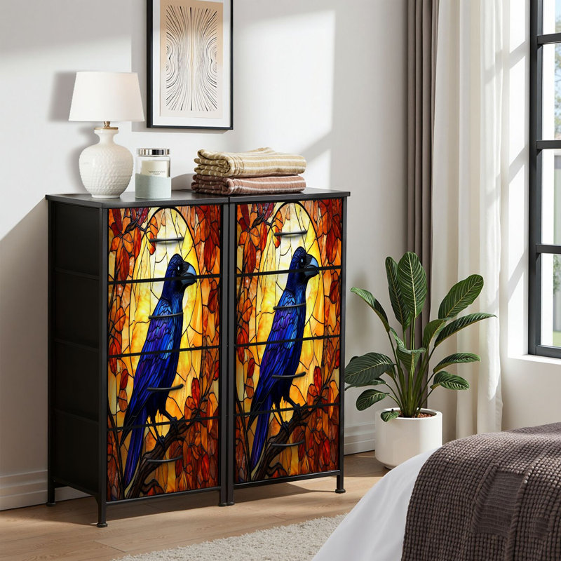Commode pour commode de chambre à coucher pour garde-robe Corbeau de vitrail, décorations pour oiseaux, commodes et commodes d'Halloween