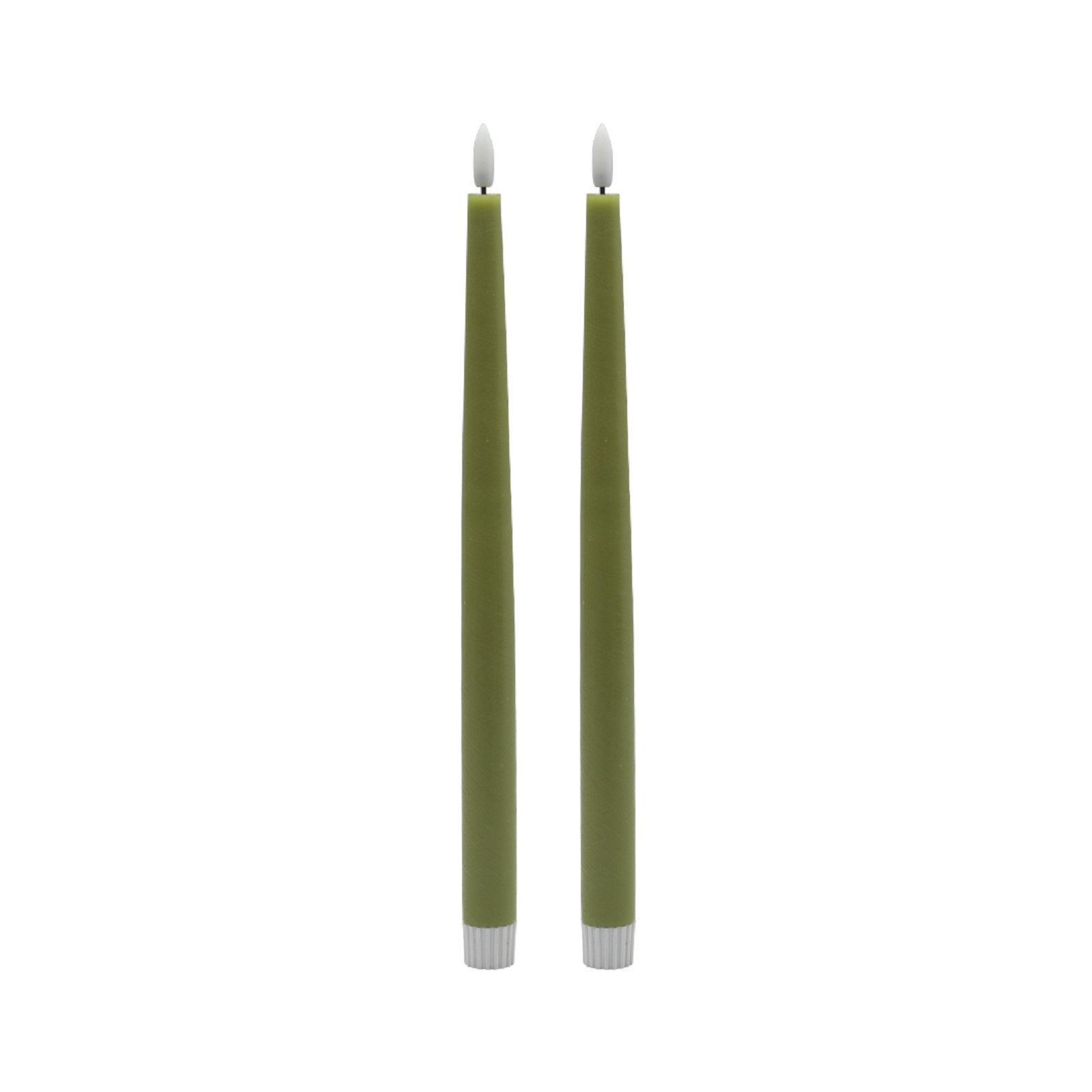 2 Pc Tall Flameless Taper Candle, Green