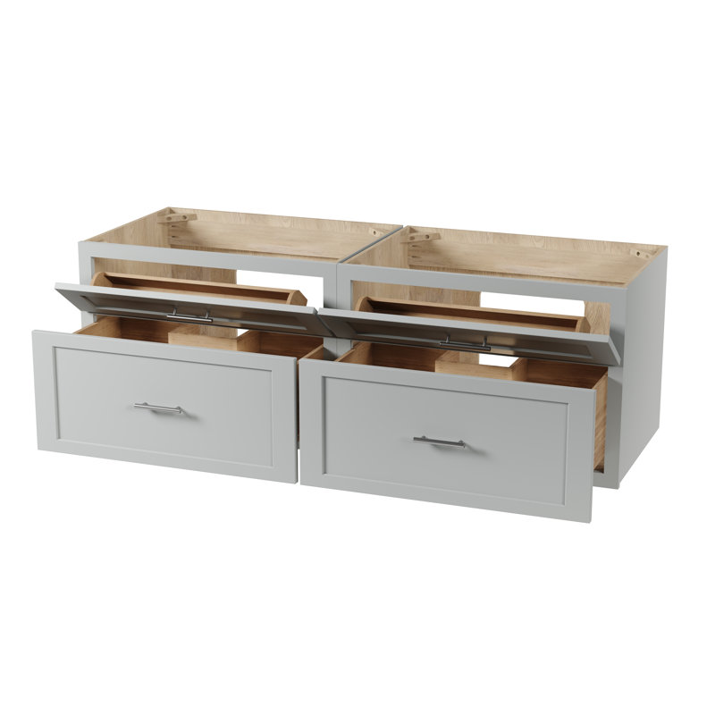 Meuble-lavabo mural flottant double 60 po Disar, Gris