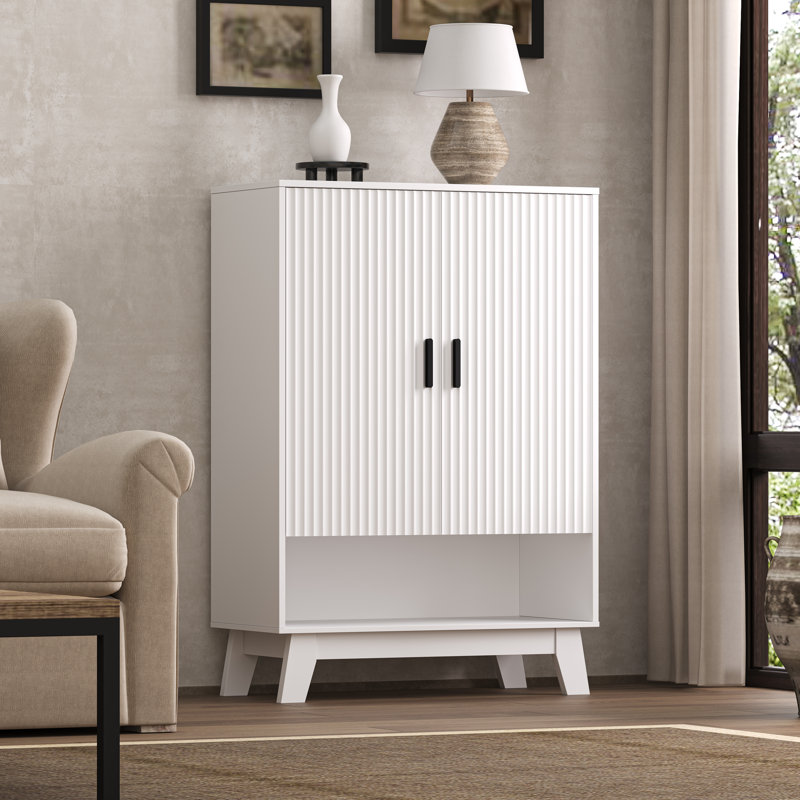Armoire à chaussures à double porte Wavy relief avec tablettes réglables, rangement ouvert, solution de rangement minimaliste moderne