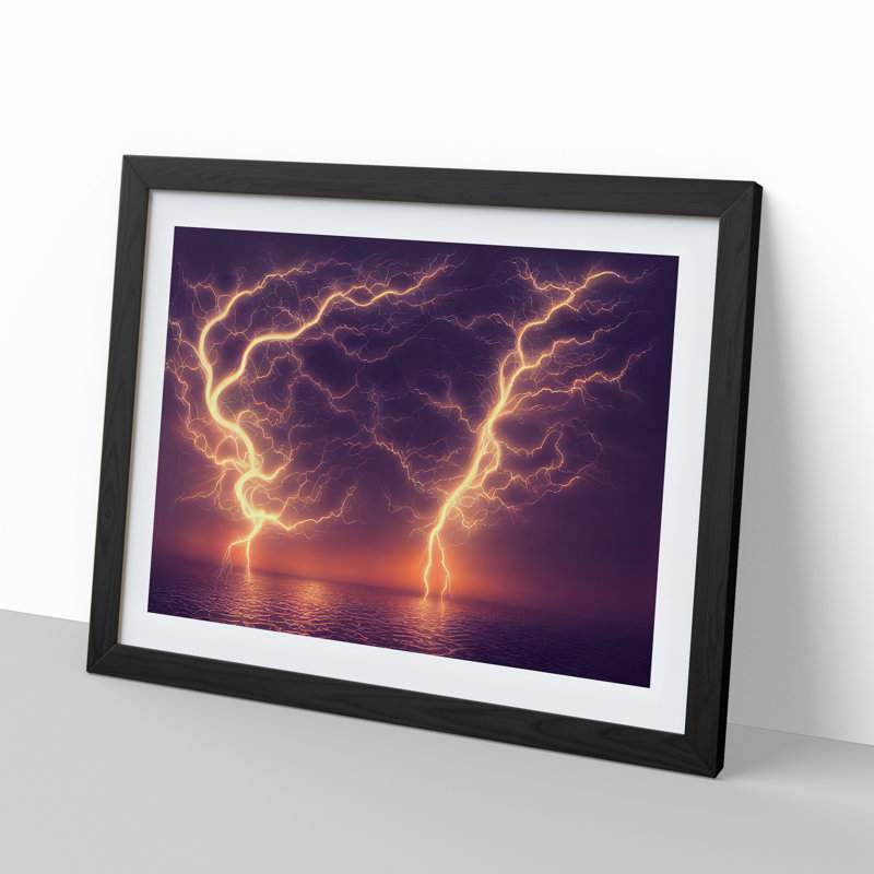 XH1022-8866X Terrific Lightning Storm - Single Picture Frame Print, 46cm H x 64cm W x 2cm D, Black