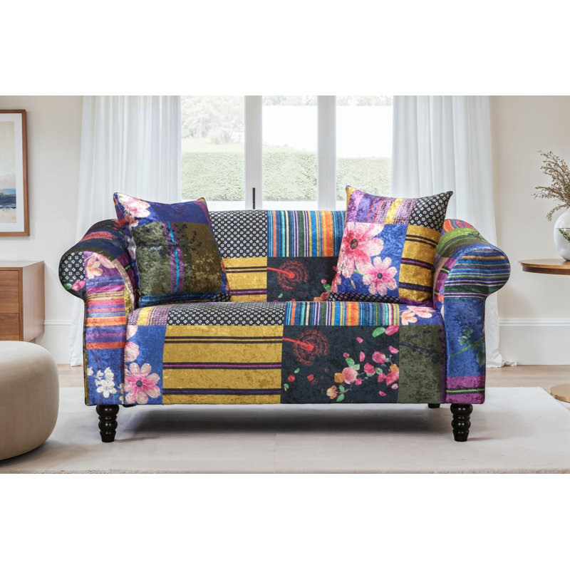 Forsyth Crushed Velvet Patchwork Sofa, 2, Multicoloured