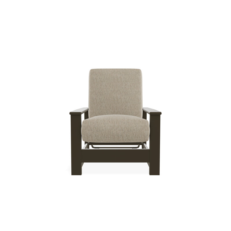 Leeward Marine Grade Polymer Deep Seating Cushion Arm Chair with Hidden Motion, Grasscloth Dune, Beachwood