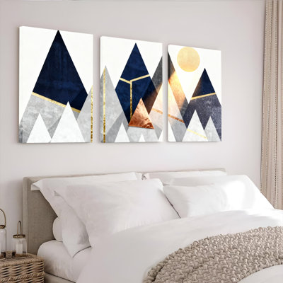 «Geometric Mountain», reproduction d'art sur toile tendue à l'huile sur toile, ensemble de 3 pour le salon, la chambre et la décoration intérieure