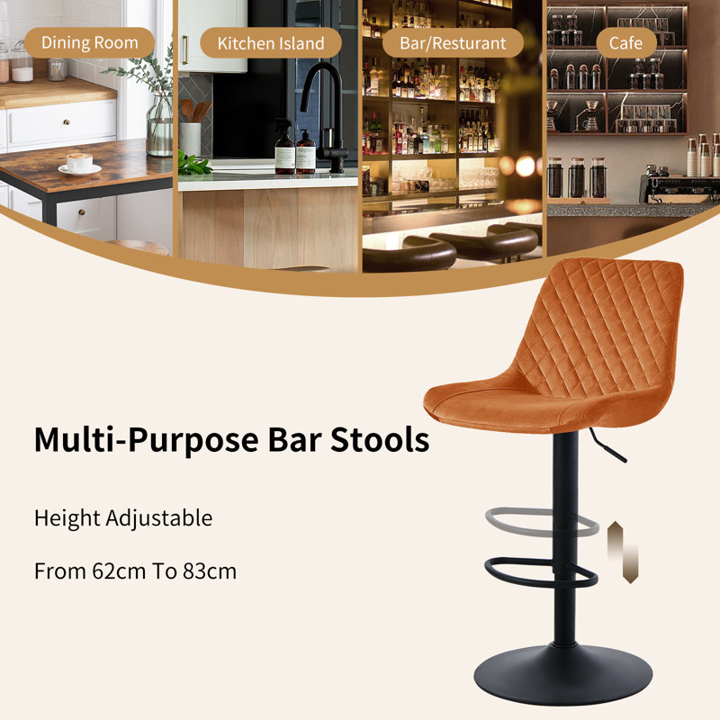 Heckscherville Height Adjustable Swivel Bar Stool, Orange