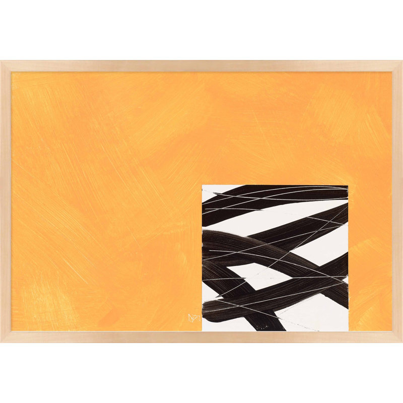 Composition With Yellow 2 by Robert Kamnatnik, Maple Framed Paper, 21" H x 30" W x 1.25" D
