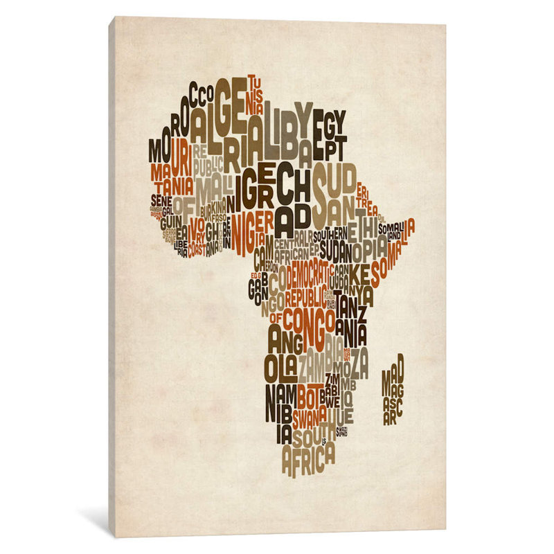 Map Of Africa by Michael Tompsett - Print on Canvas, No Frame, 20.32 cm H x 30.48 cm W