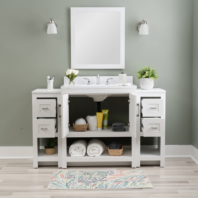Stovall 54 Inch Single Vanity with Integrated Top and Sink with Mirror, Sandstone