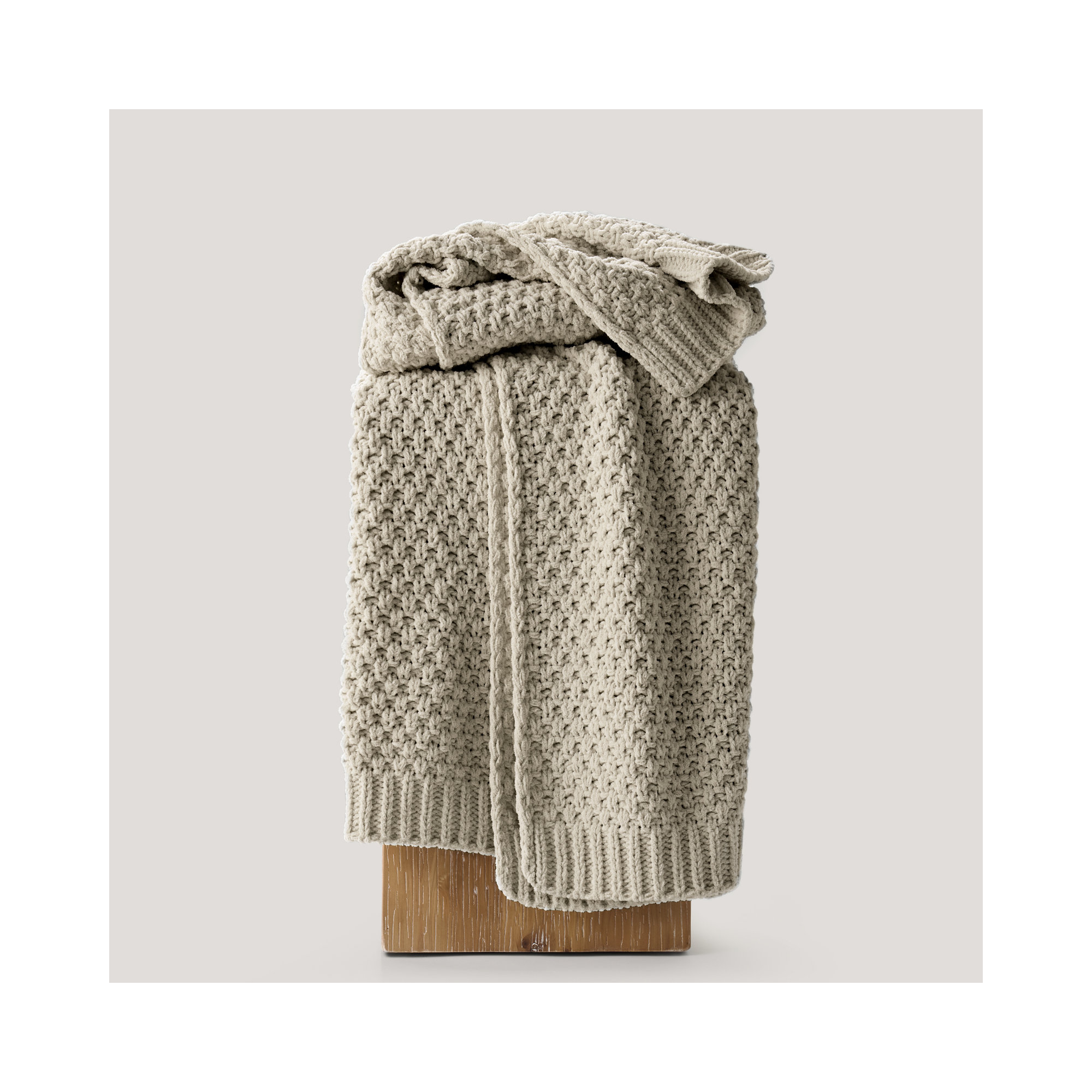 Chunky Chenille Knit Throw Blanket, Warm Gray, 80" L x 60" W