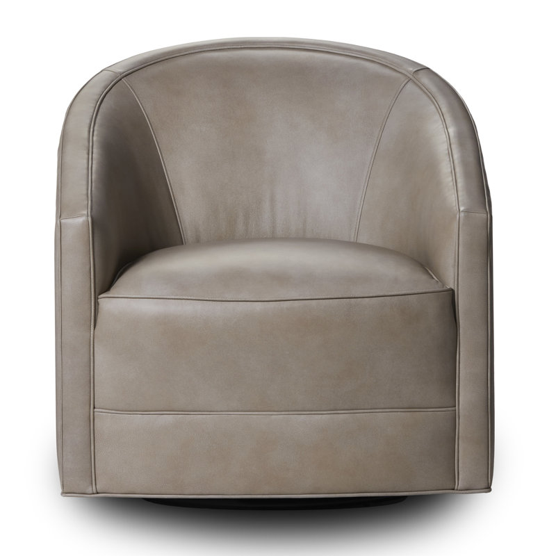 Samantha Leather Swivel Accent Chair, Beige Genuine Leather
