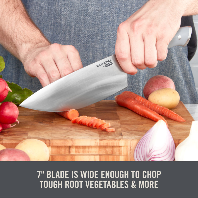 Zakarian by Dash 7" Rocking Chef Knife with Sheath, Grey