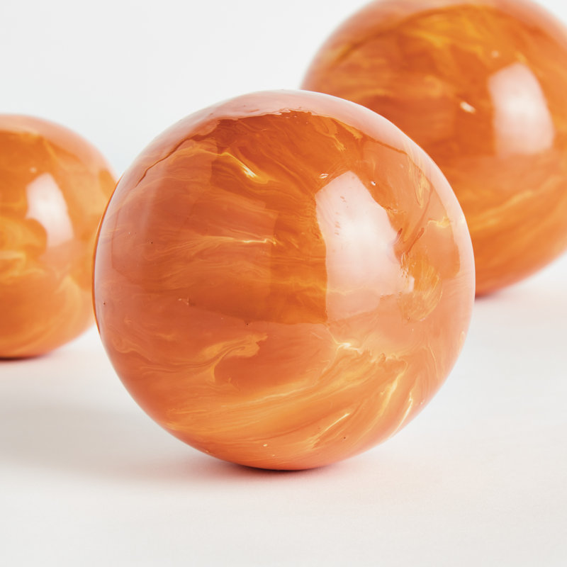 Orbis Enameled Iron Hand-Painted Orb in Orange Medium, 5" H x 5" W x 5" D, Orange