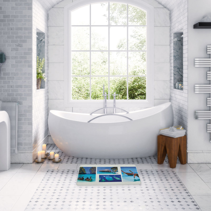 Paradise Blue Microfiber Memory Foam Bath Rug