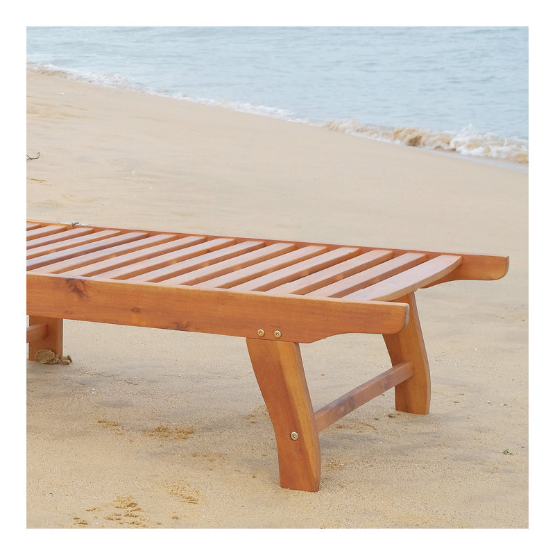Outdoor Folding Chaise Lounge Chair Recliner With Wheels, Acacia Wood Frame - Teak Color