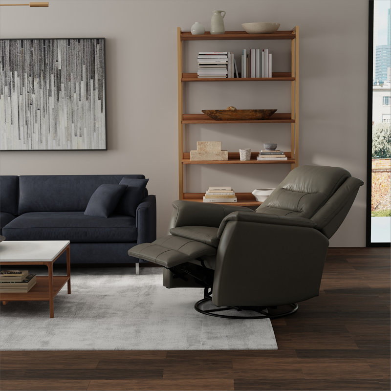 Global Home Swivel Glider Recliner with Manual Footrest In Madras Gray, Gray