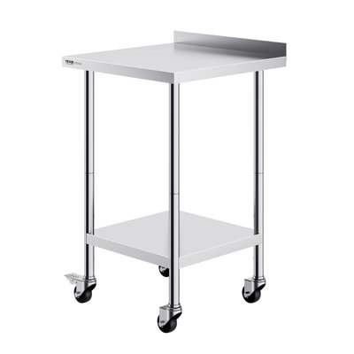 Table de travail en acier inoxydable 24 x 24 x 40 pouces, table de préparation commerciale avec roulettes, table de préparation robuste, table de travail en métal à hauteur réglable pour le restaurant, la maison et l'hôtel