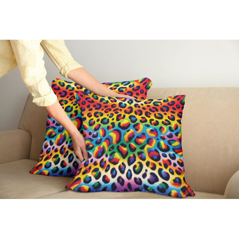 Rainbow Leopard Print Reversible Microfiber Throw Pillow Set