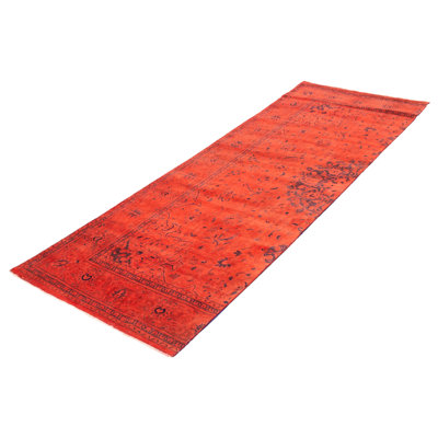 Aiyla One-of-a-Kind Runner 4'8" X 13'4" 1990s Runner Wool Area Rug in Red