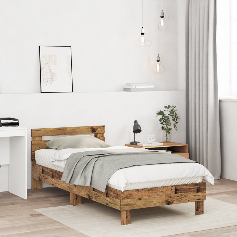 Single Bed Durable Rustic Minimalist, Old Wood, Solid Wood, 90cm x 200cm