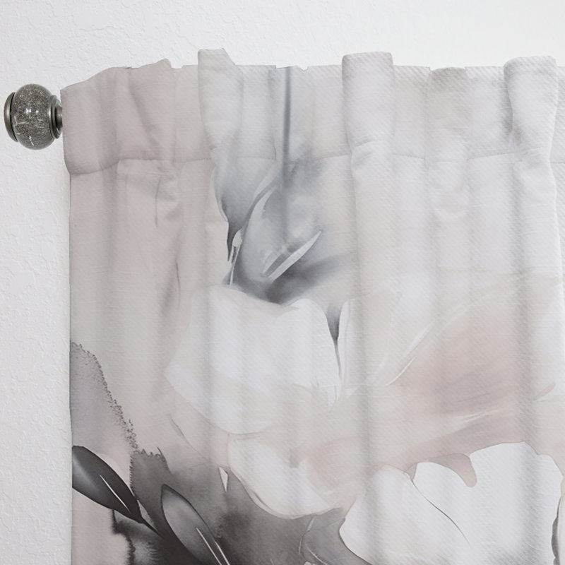 Fleurs délicates gris V - rideau en velours traditionnel - obscurcissant - 1 panneau, L 52 po x L 120 po