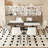 Table And Chair Set. Black Spliced Dining Table With Storage Function In The Middle Of The Table Legs.Paired With White Artificial PU Chairs With Curved Widened Cushion Design.-1555878761