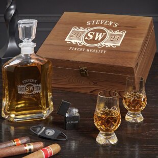 Engraved Bull Whiskey Decanter with Whiskey Glasses - 6pc for Whiskey Bourbon Scotch Lovers - Home Wet Bar