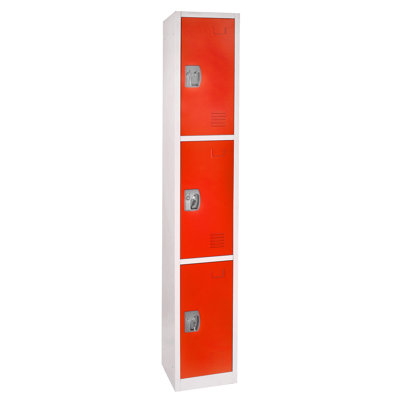 72" x 12" x 12" 3-Door Steel Key Lock 3-Tier Locker - Employee & Student Storage for Schools, Gym, Workplace - Includes Hooks, Ventilation & Card Holder - Easy Assembly