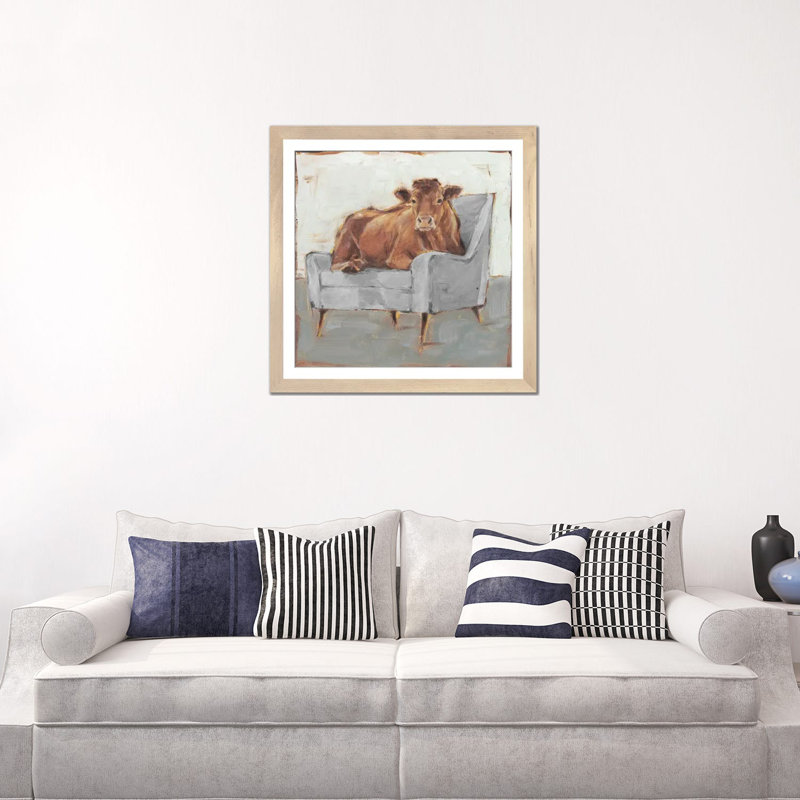 Moo-ving In IV - Brun et gris, Cadre d'angle ouvert noir, H 16 po x l 16 po