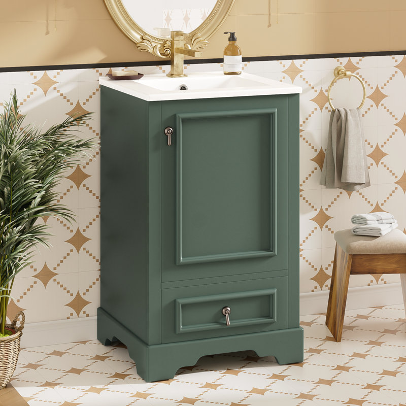Meuble-lavabo 20 po avec lavabo en céramique, Vert