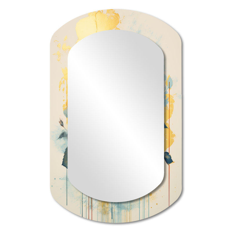 Illustration rétro jaune et rose jaune - miroir mural asymétrique unique, miroir cylindrique traditionnel, impression sur métal
