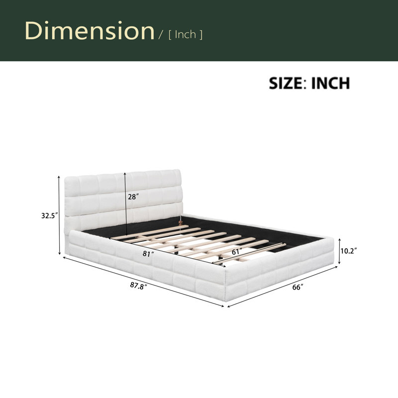 Grand lit plateforme tapissier, Blanc