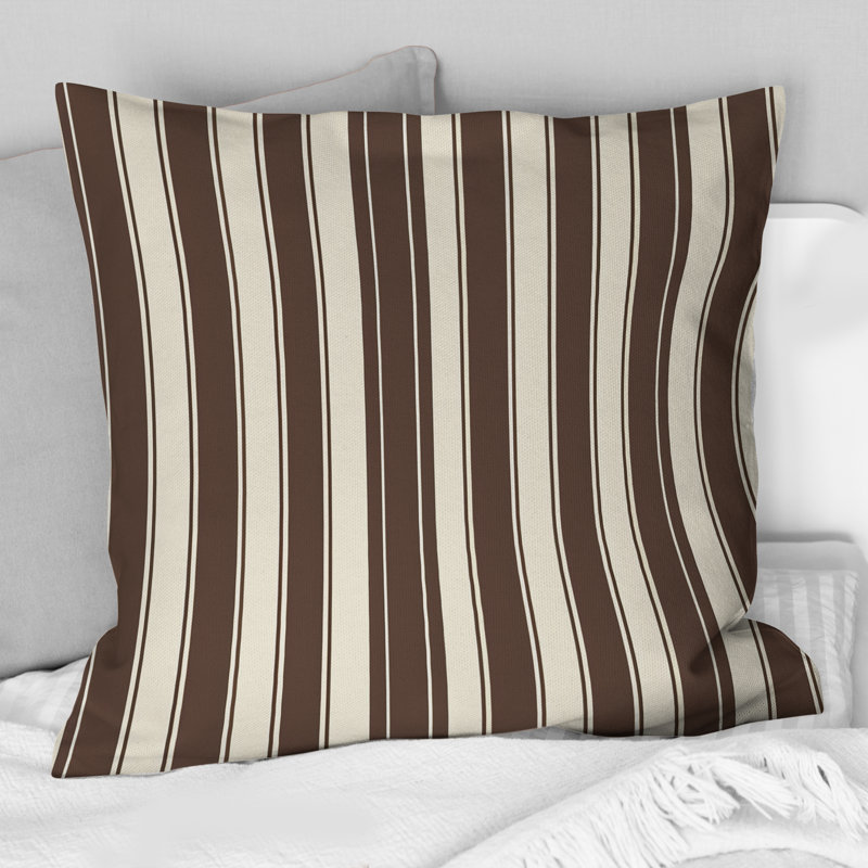 Motif à rayures brun et blanc II - Coussin traditionnel, H 16 po x l 16 po