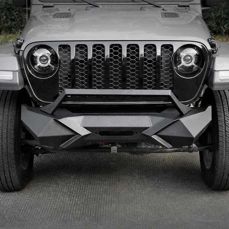 Pare-chocs avant en X avec plaque de treuil compatible avec la fabrication robuste en acier au manganèse texturé noir Wrangler JK (2007-2018), parfaite pour une utilisation sur route et hors route
