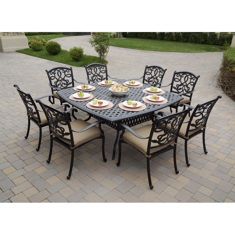 Nanafalia 9-Piece Patio Dining Set with Cushions and 64'' Square Dining Table