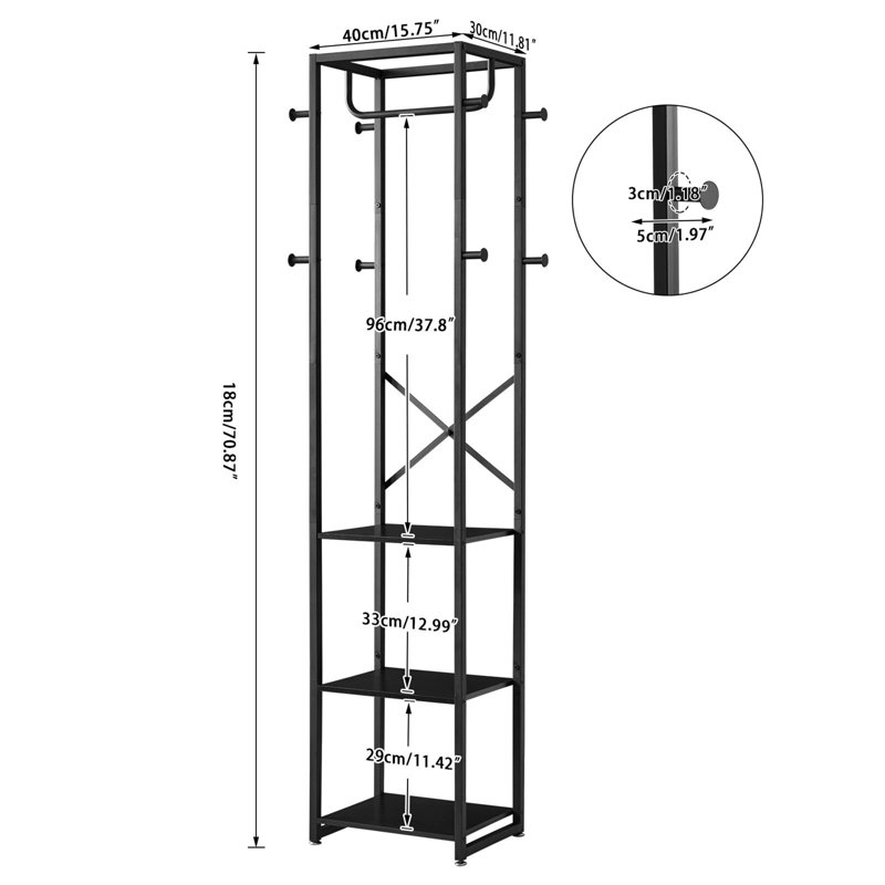 Andromedae Metal Freestanding 8 - Hook Coat Rack, Black