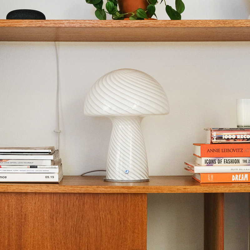 Glass Mushroom Table Lamp, Large Close Top, White