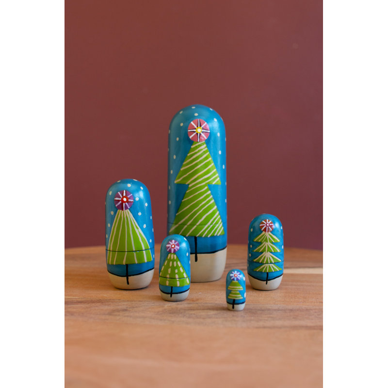 SET OF FIVE NESTING DOLLS - CHRISTMAS TREES