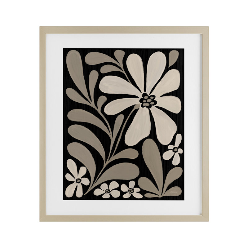 Imprimé floral crème crème moderne sous verre, design par Cat Thurman Designs, Cadre de récolte en pin, H 16 po x l 13 po
