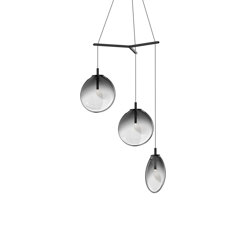 Cantina 3 - Light Satin Black Cluster Pendant, 14.75" H x 33" W x 33" D, Smoke Fade